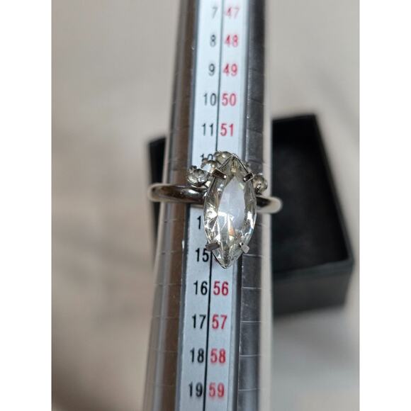 Marquise Cut Solitaire Silver Tone Ring Adjustable 6.5 - Picture 3 of 7